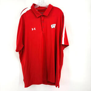 New Under Armour Wisconsin Polo Style Shirt The Playoff Polo Red 2XL